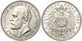 Mecklenburg-Strelitz
Adolf Friedrich V. 1904-1914 2 Mark 1905 A Jaeger 91 Avers kl. Kratzer, fast vorzüglich/vorzüglich-Stempelglanz