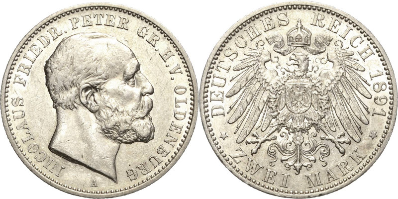 Oldenburg
Nicolaus Friedrich Peter 1853-1900 2 Mark 1891 A Jaeger 93 Sehr schön...