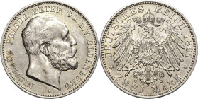 Oldenburg
Nicolaus Friedrich Peter 1853-1900 2 Mark 1891 A Jaeger 93 Avers leicht bearbeitet, sehr schön-vorzüglich/ vorzüglich