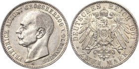 Oldenburg
Friedrich August 1900-1918 2 Mark 1901 A Jaeger 94 Avers Kratzer, sehr schön/sehr schön-vorzüglich