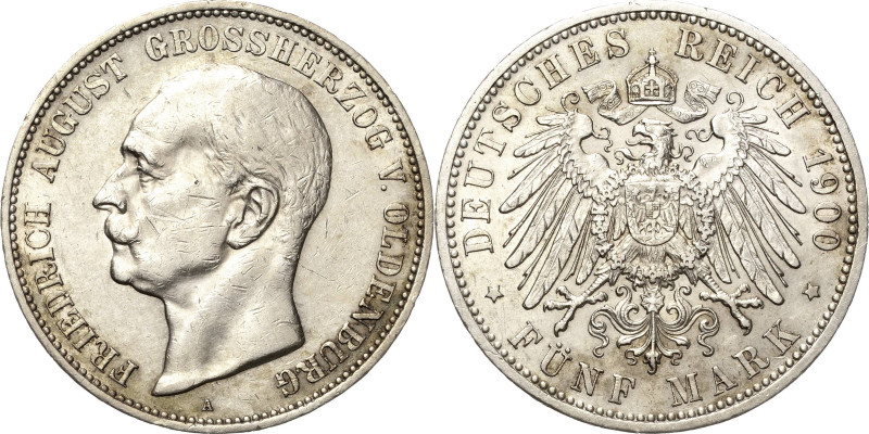 Oldenburg
Friedrich August 1900-1918 5 Mark 1900 A Jaeger 95 Avers Kratzer, seh...