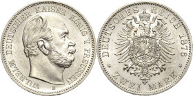 Preußen
Wilhelm I. 1861-1888 2 Mark 1876 B Jaeger 96 Min. Randfehler, kl. Kratzer, vorzüglich-Stempelglanz