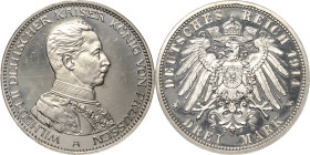 Preußen
Wilhelm II. 1888-1918 3 Mark 1914 A Uniform Jaeger 113 Avers kl. Kratzer, Polierte Platte-