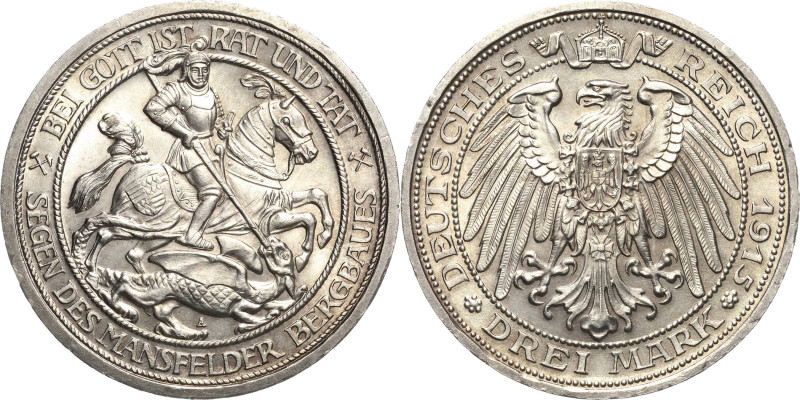 Preußen
Wilhelm II. 1888-1918 3 Mark 1915 A Mansfeld Jaeger 115 Randfehler, fas...