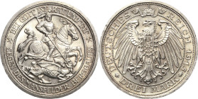 Preußen
Wilhelm II. 1888-1918 3 Mark 1915 A Mansfeld Jaeger 115 Randfehler, fast Stempelglanz