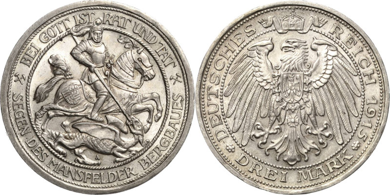 Preußen
Wilhelm II. 1888-1918 3 Mark 1915 A Mansfeld Jaeger 115 Min. Randfehler...