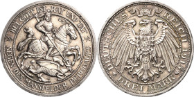 Preußen
Wilhelm II. 1888-1918 3 Mark 1915 A Mansfeld Jaeger 115 Kl. Randfehler, kl. Kratzer, vorzüglich-prägefrisch