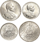 Preußen
Wilhelm II. 1888-1918 2 und 3 Mark 1913 A Regierungsjubiläum Jaeger 111, 112 2 Stück. Prachtvolle Exemplare. Kl. Kratzer, fast Stempelglanz...