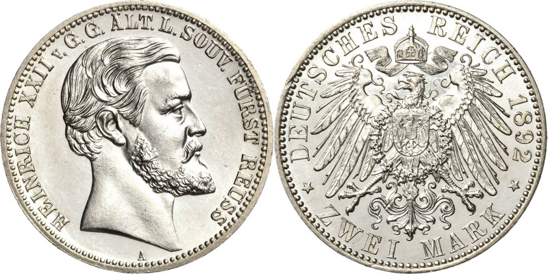 Reuss-Ältere Linie
Heinrich XXII. 1859-1902 2 Mark 1892 A Jaeger 117 Prachtvoll...