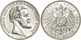 Reuss-Ältere Linie
Heinrich XXII. 1859-1902 2 Mark 1892 A Jaeger 117 Prachtvolles Exemplar vom polierten Stempel. Avers min. berieben fast Stempelgla...