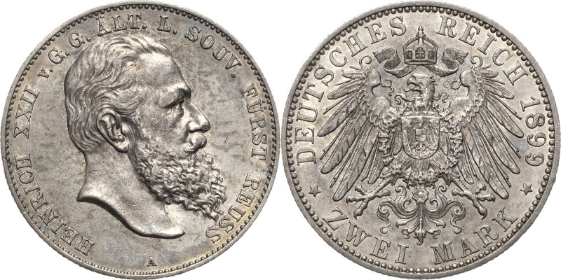 Reuss-Ältere Linie
Heinrich XXII. 1859-1902 2 Mark 1899 A Jaeger 118 Avers Krat...