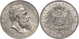 Reuss-Ältere Linie
Heinrich XXII. 1859-1902 2 Mark 1899 A Jaeger 118 Avers Kratzer, sehr schön-vorzüglich/vorzüglich