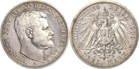 Reuss-Ältere Linie
Heinrich XXIV. 1902-1918 3 Mark 1909 A Jaeger 119 Min. Randfehler, Avers kl. Kratzer, Polierte Platte-/Polierte Platte