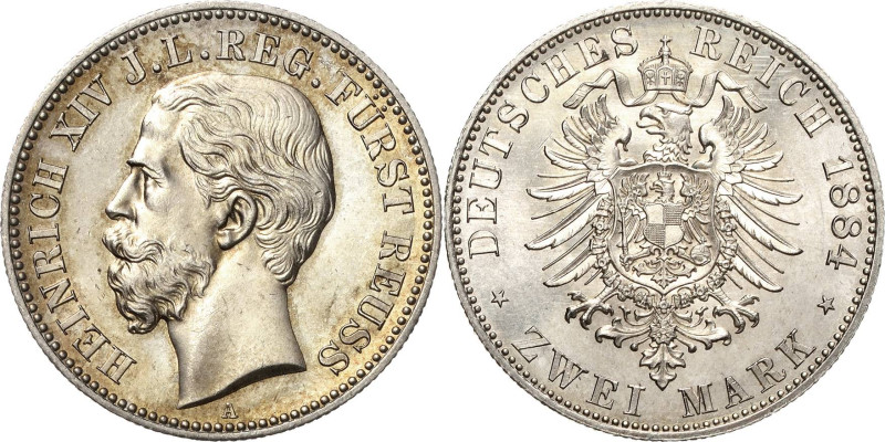 Reuss-Jüngere Linie
Heinrich XIV. 1867-1913 2 Mark 1884 A Jaeger 120 Vorzüglich...