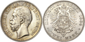 Reuss-Jüngere Linie
Heinrich XIV. 1867-1913 2 Mark 1884 A Jaeger 120 Vorzüglich-Stempelglanz/fast Stempelglanz
