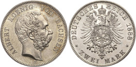 Sachsen
Albert 1873-1902 2 Mark 1888 E Jaeger 121 Prachtvolles Exemplar vom Erstabschlag. Fast Stempelglanz