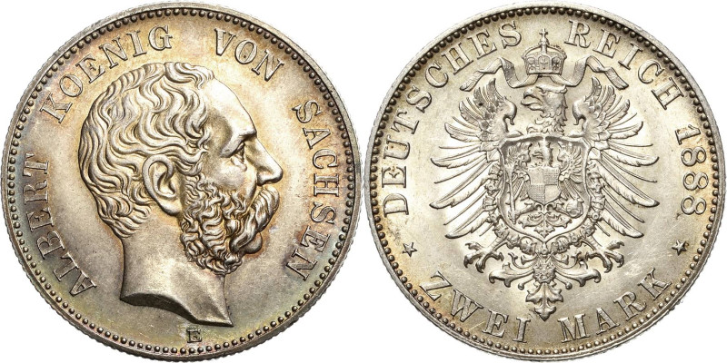 Sachsen
Albert 1873-1902 2 Mark 1888 E Jaeger 121 Feine Patina, kl. Kratzer, vo...