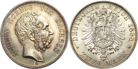 Sachsen
Albert 1873-1902 2 Mark 1888 E Jaeger 121 Feine Patina, kl. Kratzer, vorzüglich-Stempelglanz
