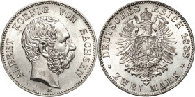 Sachsen
Albert 1873-1902 2 Mark 1888 E Jaeger 121 Winz. Kratzer, vorzüglich-Stempelglanz