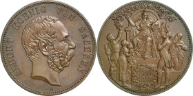 Sachsen
Albert 1873-1902 Bronzemedaille in 5-Mark-Größe 1889 E 800 Jahre Haus Wettin. Kupfer Jaeger 123 a Zaponiert, vorzüglich