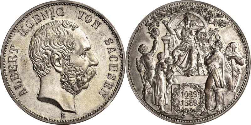 Sachsen
Albert 1873-1902 Versilberte Bronzemedaille in 5-Mark-Größe 1889 E 800 ...