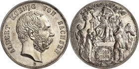 Sachsen
Albert 1873-1902 Versilberte Bronzemedaille in 5-Mark-Größe 1889 E 800 Jahre Haus Wettin. Silber Jaeger 123 Attraktives Exemplar. Fast Stempe...
