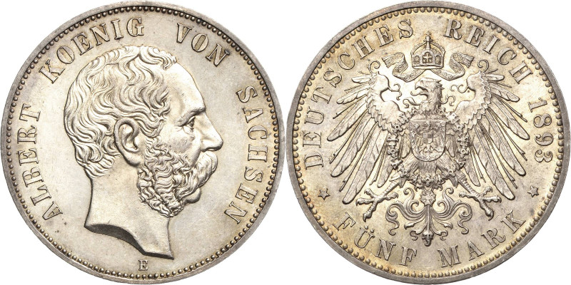 Sachsen
Albert 1873-1902 5 Mark 1893 E Jaeger 125 Vorzüglich-Stempelglanz