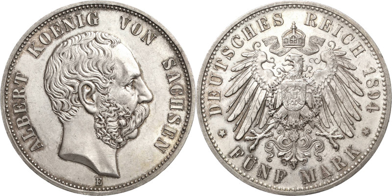 Sachsen
Albert 1873-1902 5 Mark 1894 E Jaeger 125 Avers winz. Kratzer, vorzügli...