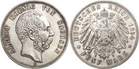 Sachsen
Albert 1873-1902 5 Mark 1894 E Jaeger 125 Avers winz. Kratzer, vorzüglich-Stempelglanz