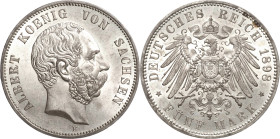 Sachsen
Albert 1873-1902 5 Mark 1898 E Jaeger 125 Prachtvolles Exemplar. Selten in dieser Erhaltung. Fast Stempelglanz/Stempelglanz