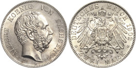 Sachsen
Albert 1873-1902 2 Mark 1902 E Auf seinen Tod Jaeger 127 Prachtvolles Exemplar. Fast Stempelglanz/Stempelglanz