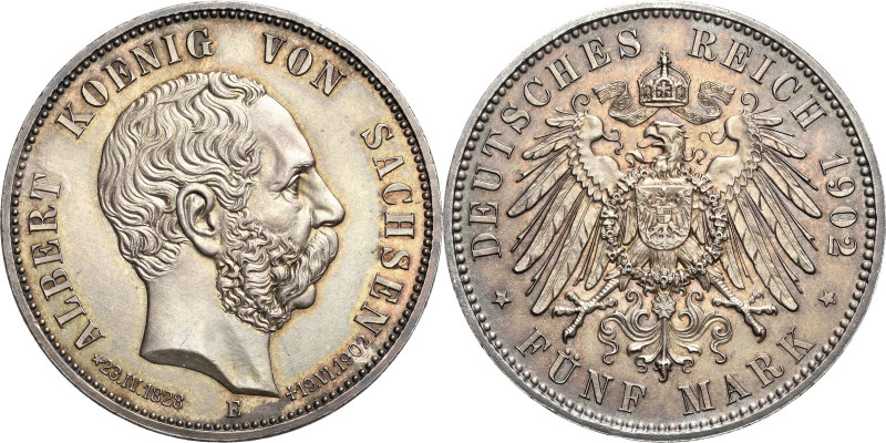 Sachsen
Albert 1873-1902 5 Mark 1902 E Auf seinen Tod Jaeger 128 Fast Stempelgl...