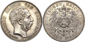 Sachsen
Albert 1873-1902 5 Mark 1902 E Auf seinen Tod Jaeger 128 Leicht berieben, vorzüglich-prägefrisch