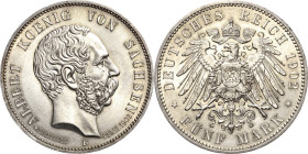 Sachsen
Albert 1873-1902 5 Mark 1902 E Auf seinen Tod Jaeger 128 Leicht berieben, Avers Kratzer, vorzüglich-Stempelglanz