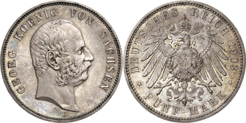 Sachsen
Georg 1902-1904 5 Mark 1903 E Jaeger 130 Prachtvolles Exemplar. Fast St...