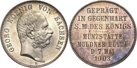 Sachsen
Georg 1902-1904 Gedenkprägung in 2 Mark-Größe 1903 E Münzbesuch Jaeger 131 Prachtvolles Exemplar vom Erstabschlag. Fast Stempelglanz