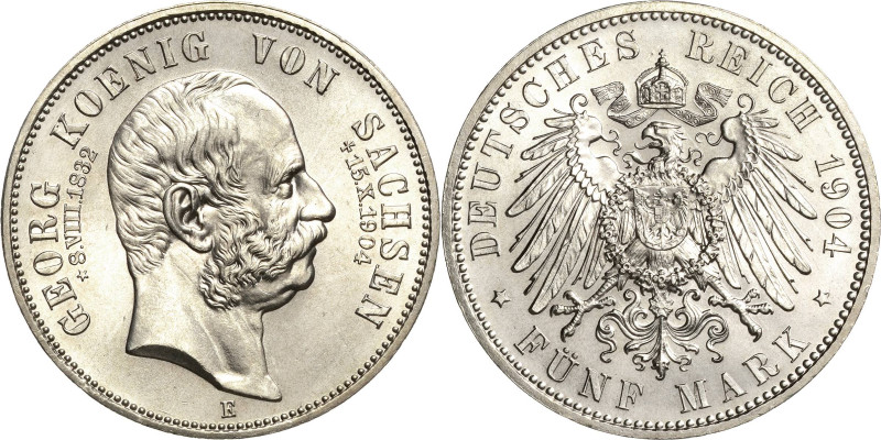 Sachsen
Georg 1902-1904 5 Mark 1904 E Auf seinen Tod Jaeger 133 Fast Stempelgla...