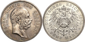 Sachsen
Georg 1902-1904 5 Mark 1904 E Auf seinen Tod Jaeger 133 Vorzüglich-Stempelglanz/Stempelglanz