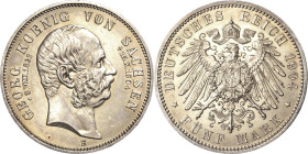 Sachsen
Georg 1902-1904 5 Mark 1904 E Auf seinen Tod Jaeger 133 Kl. Kratzer, fast vorzüglich/vorzüglich-Stempelglanz