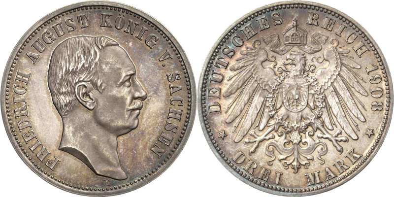 Sachsen
Friedrich August III. 1904-1918 3 Mark 1908 E Jaeger 135 Av. Min. berüh...