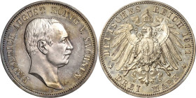 Sachsen
Friedrich August III. 1904-1918 3 Mark 1911 E Jaeger 135 Avers kl. Kratzer, Polierte Platte-