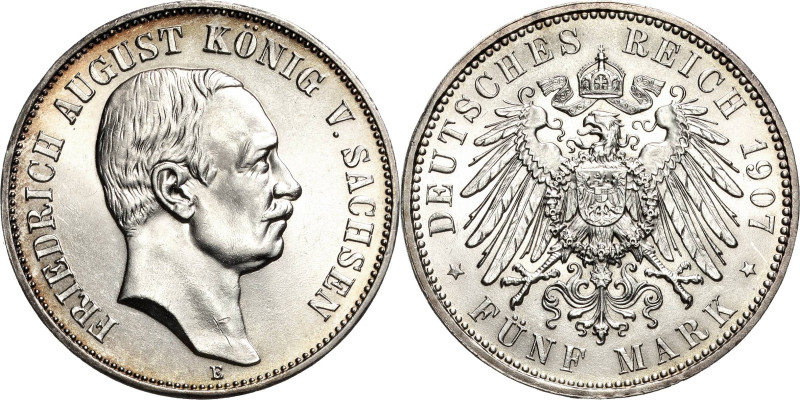 Sachsen
Friedrich August III. 1904-1918 5 Mark 1907 E Jaeger 136 Kl. Kratzer, f...