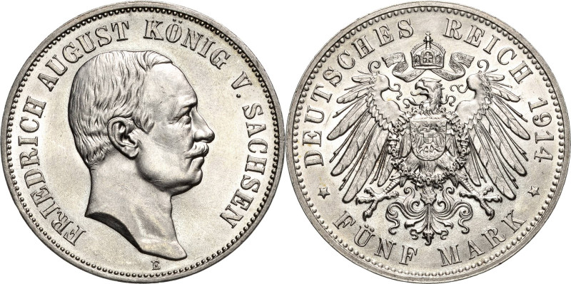 Sachsen
Friedrich August III. 1904-1918 5 Mark 1914 E Jaeger 136 Leicht beriebe...