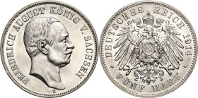 Sachsen
Friedrich August III. 1904-1918 5 Mark 1914 E Jaeger 136 Leicht berieben, vorzüglich-prägefrisch