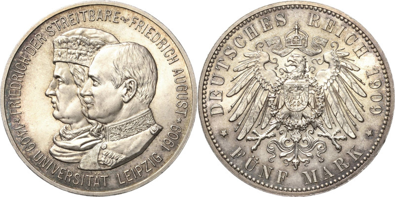 Sachsen
Friedrich August III. 1904-1918 5 Mark 1909 (E) Universität Leipzig Jae...