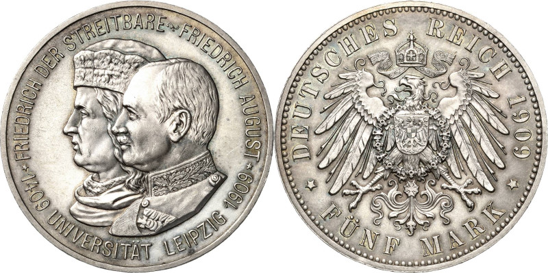 Sachsen
Friedrich August III. 1904-1918 5 Mark 1909 (E) Universität Leipzig Jae...