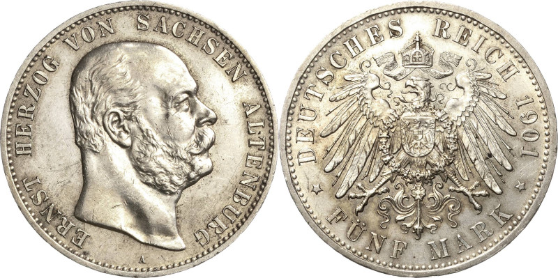 Sachsen-Altenburg
Ernst 1853-1908 5 Mark 1901 A 75. Geburtstag Jaeger 143 Sehr ...