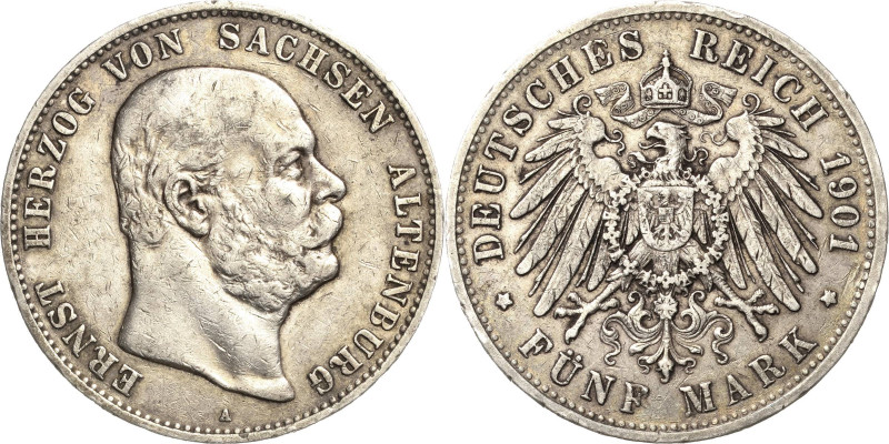 Sachsen-Altenburg
Ernst 1853-1908 5 Mark 1901 A 75. Geburtstag Jaeger 143 Sehr ...