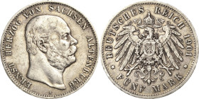 Sachsen-Altenburg
Ernst 1853-1908 5 Mark 1901 A 75. Geburtstag Jaeger 143 Sehr schön