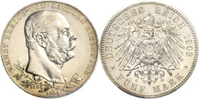 Sachsen-Altenburg
Ernst 1853-1908 5 Mark 1903 A Regierungsjubiläum. Im PCGS-Slab mit der Bewertung PR62 Jaeger 144 Leicht berührt, Polierte Platte